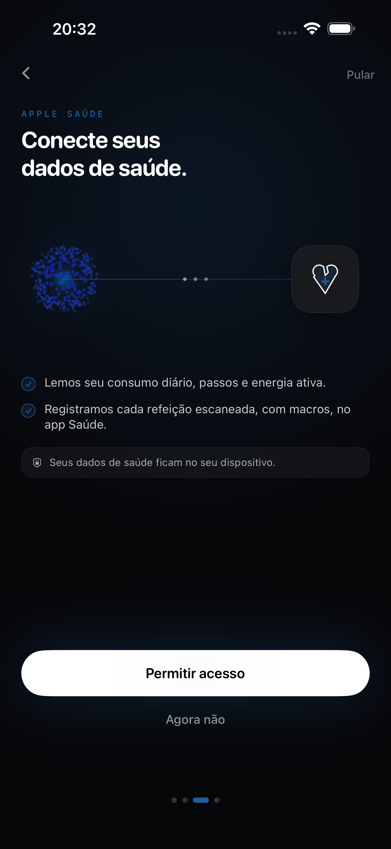 Tela de integração com Apple Health